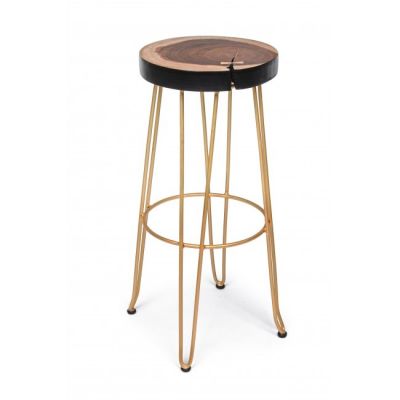 Scaun de bar cu sezut din lemn si picioare metalice Rakel Auriu, Ø33xH74 cm