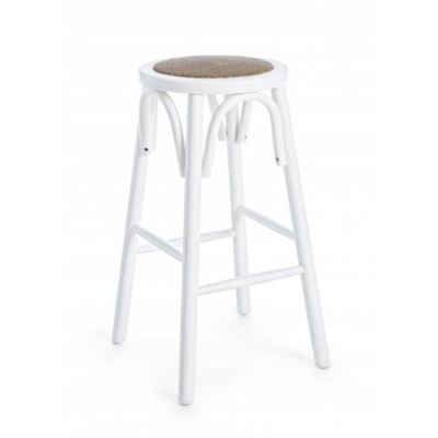Scaun de bar din lemn de ulm, cu sezut din ratan Circle Alb, Ø40xH73 cm