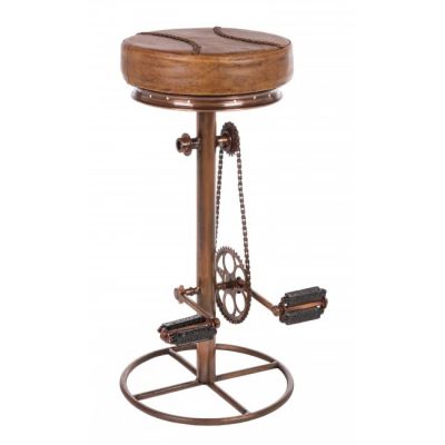 Scaun de bar tapitat cu piele, cu picior metalic Cycle Cupru, Ø42xH80 cm