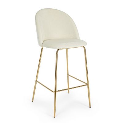 Scaun de bar tapitat cu stofa si picioare metalice Carry Velvet Alb / Auriu, l51xA55xH105 cm