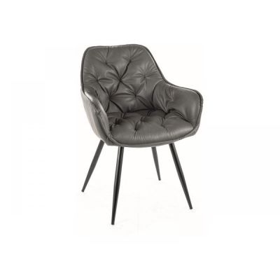 Scaun tapitat cu Piele sintetica Gri cu picioare din Metal Negru H87xL57xA58cm Cherry