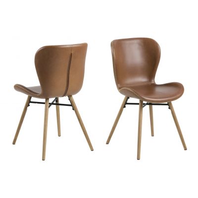 Set 2 scaune tapitate cu piele ecologica si picioare din lemn Batilda-A1 Maro / Stejar, l47xA53xH82,5 cm