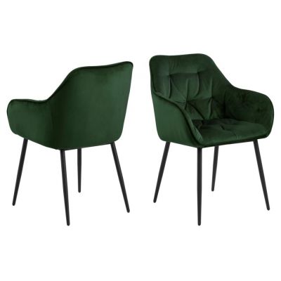 Set 2 scaune tapitate cu stofa si picioare metalice, Brooke Velvet Verde / Negru, l58xA55xH83 cm