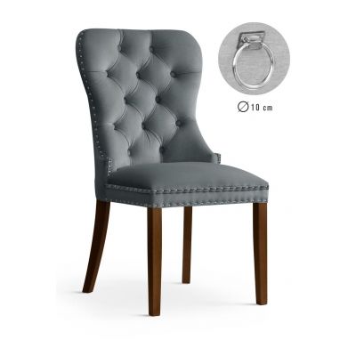 Scaun tapitat cu stofa si picioare din lemn, Madame II Velvet Gri / Nuc, l56xA62xH98 cm