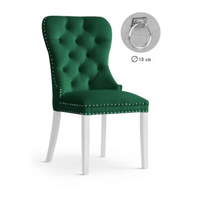 Scaun tapitat cu stofa si picioare din lemn, Madame II Velvet Verde / Alb, l56xA62xH98 cm