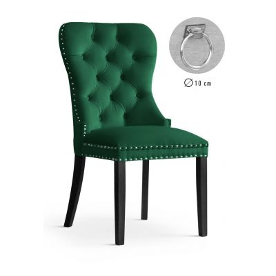 Scaun tapitat cu stofa si picioare din lemn, Madame II Velvet Verde / Negru, l56xA62xH98 cm