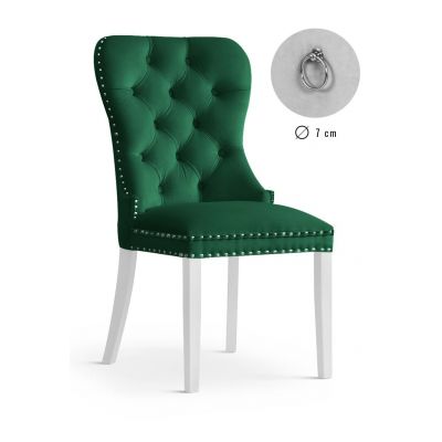 Scaun tapitat cu stofa si picioare din lemn, Madame Velvet Verde / Alb, l56xA62xH98 cm