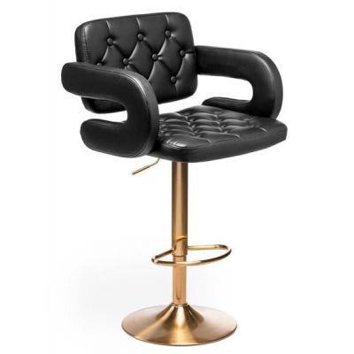 Scaun Coafor Classy cu Baza Aurie, Reglabil pe Inaltime, Piele Ecologica Negru