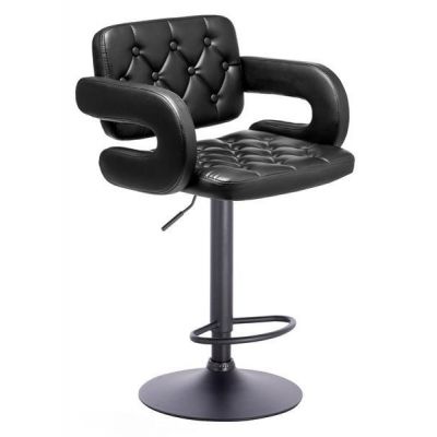 Scaun Coafor Classy cu Baza Neagra, Reglabil pe Inaltime, Piele Ecologica Negru