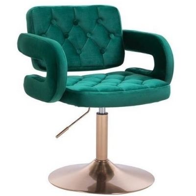 Scaun Make-up Royal Aura cu Baza Aurie, Reglabil pe Inaltime, Velur Graphit