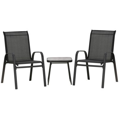 Outsunny Set Bistro de Exterior din 3 Piese, 2 Fotolii Stivuibile cu Țesătură Respirabilă și Măsuță de Cafea, 45x45,5x45,5 cm, Negru | Aosom Romania
