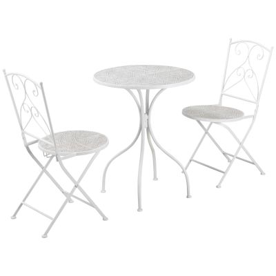 Outsunny Set de Gradina 3 Piese, din Metal si Ceramica, Alb | Aosom Romania