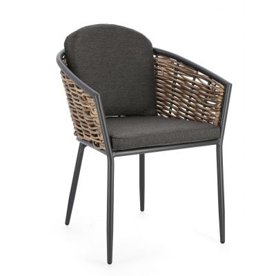 Scaun de gradina Maribela, Bizzotto, 63 x 63 x 79.5 cm, aluminiu/fibre sintetice/ofelina, gri carbune