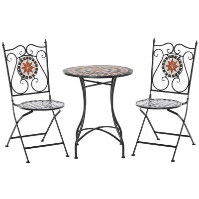 Set de Gradina Outsunny cu 2 Scaune Pliante si 1 Masuta tip Mozaic, Metal si Ceramica | Aosom Romania