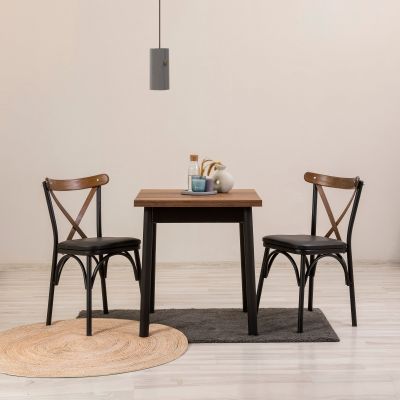 Set masă și scaune (3 bucăți) OLİVER-KARE-BRK.SYH Table & Chairs Set, Negru, 75x75x120 cm