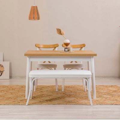 Set masă și scaune (4 bucăți) OLVER SBT BAROK-BLACK Table & Chairs Set 2, Alb, 77x75x120 cm