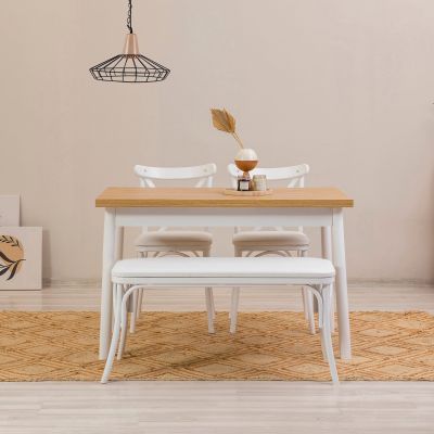 Set masă și scaune (4 bucăți) OLVER SBT BAROK-BLACK Table & Chairs Set 3, Alb, 77x75x120 cm