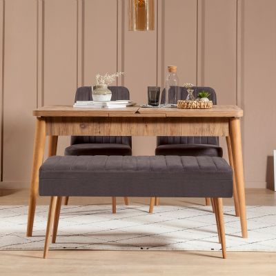 Set masă și scaune extensibile (4 bucăți) Vina 0701 - 3 - Anthracite, Atlantic Extendable Dining Table & Chairs Set 1, Stejar, 77x75x120 cm