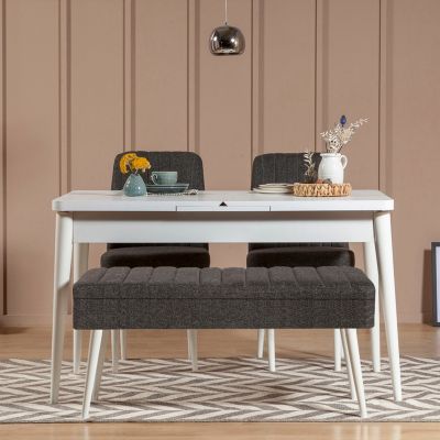 Set masă și scaune extensibile (4 bucăți) Vina 0701 - 3 - Anthracite, Atlantic Extendable Dining Table & Chairs Set 14, Alb, 77x75x120 cm