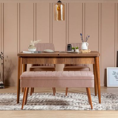 Set masă și scaune extensibile (4 bucăți) Vina 0701 - 3 - Anthracite, Atlantic Extendable Dining Table & Chairs Set 7, Nuc, 77x75x120 cm
