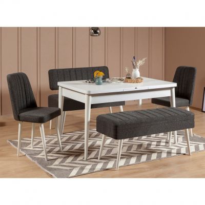 Set masă și scaune extensibile (5 bucăți) Vina 0701 - 4 - Anthracite, Atlantic Extendable Dining Table & Chairs Set 14, Alb, 77x75x120 cm