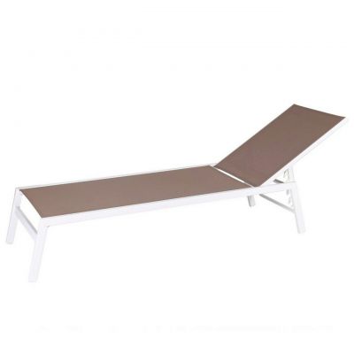 Sezlong Thais, 199 x 61 x 30 cm, aluminiu/textil, grej/alb