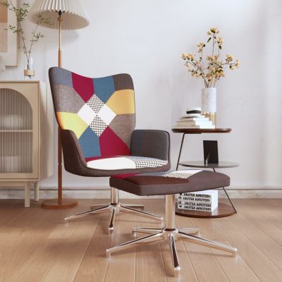 vidaXL Scaun de relaxare cu taburet, textil, petice
