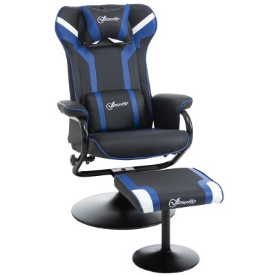 Vinsetto Scaun Gaming Ergonomic cu Taburet Suport Picioare Înclinare 130° Suport Lombar Negru și Albastru | Aosom Romania