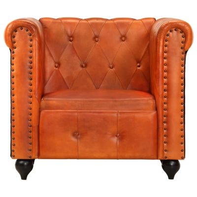 vidaXL Fotoliu chesterfield, arămiu, piele naturală