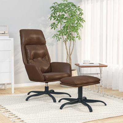 vidaXL Scaun de relaxare cu taburet, maro lucios, piele ecologică