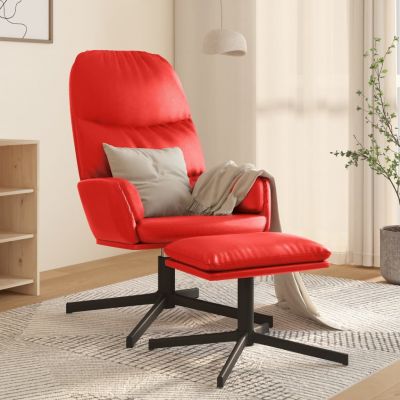 vidaXL Scaun de relaxare cu taburet, roșu, piele ecologică