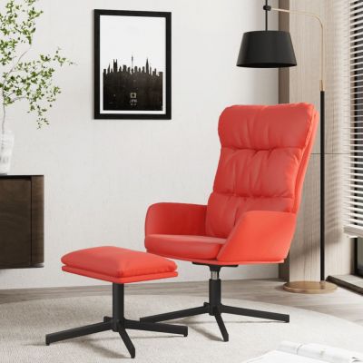 vidaXL Scaun de relaxare cu taburet, roșu, piele ecologică