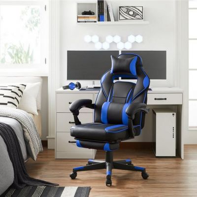 Scaun de birou ergonomic Gaming, Vasagle, piele ecologica, negru/albastru