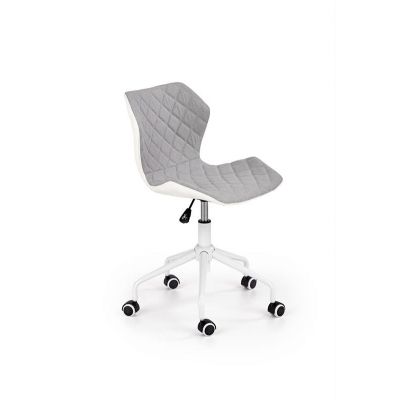 Scaun de birou pentru copii, tapitat cu piele ecologica si stofa Maxie III Gri deschis / Alb, l48xA57xH79-88 cm