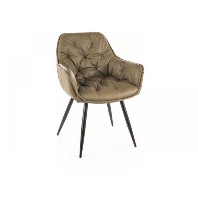 Scaun tapitat cu Piele sintetica Verde masliniu cu picioare din Metal Negru H87xL57xA58cm Cherry