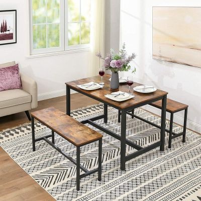 Set 2 banci pentru masa dining / bucatarie, Vasagle, 108 x 32.5 x 50 cm, otel/PAL, maro rustic ieftin