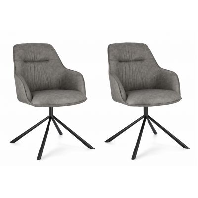Set 2 scaune tapitate cu piele ecologica si picioare metalice, Grant Gri / Negru, l59xA65xH86 cm