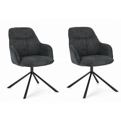 Set 2 scaune tapitate cu stofa si picioare metalice, Grant Gri Inchis / Negru, l59xA65xH86 cm