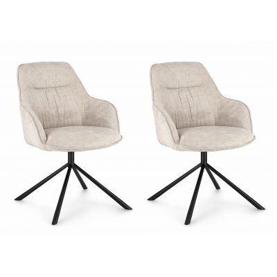 Set 2 scaune tapitate cu stofa si picioare metalice, Grant Ivoir / Negru, l59xA65xH86 cm