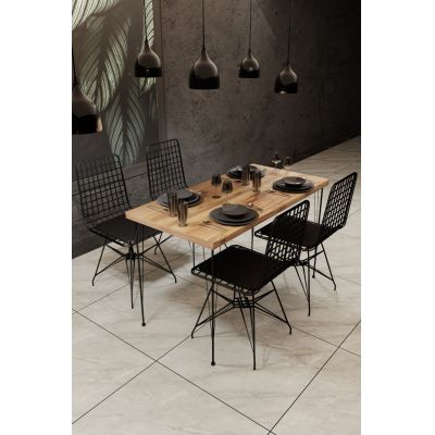 Set masa din pal si metal, Nomsymk 001 Stejar / Negru + 4 Scaune din metal, Nomsymk 001 Negru, L120xl60xH75 cm