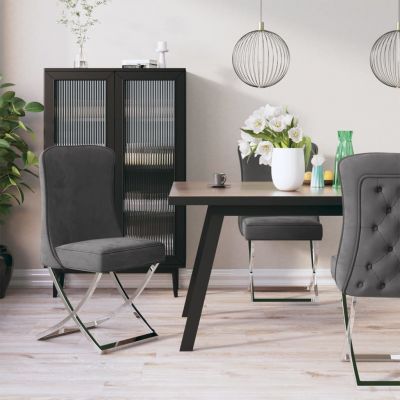 vidaXL Scaun sufragerie, gri, 53x52x98 cm, catifea & oțel inoxidabil