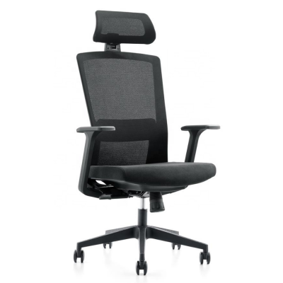 Scaun birou ergonomic negru Depozitul de scaune Osaka-H, tapiterie mesh-textil, rotativ, reglabil pe inaltime, 66 x 64 x 118 - 128 cm