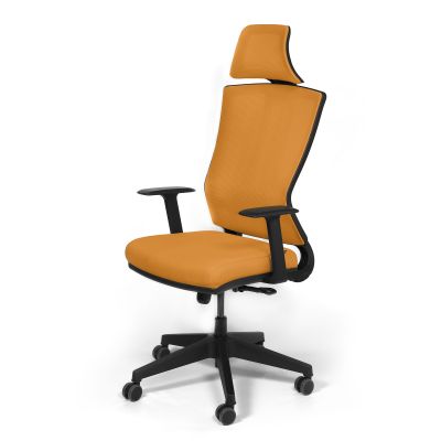 Scaun birou ergonomic portocaliu Kronsit Genova, tapiterie textila, rotativ, reglabil pe inaltime, 65 x 51 x 135 cm