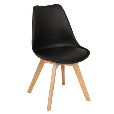 Scaun bucatarie tapitat negru Depozitul de scaune Celia, piele ecologica, cadru lemn, max. 110 kg, 48.5 x 50 x 82.5 cm
