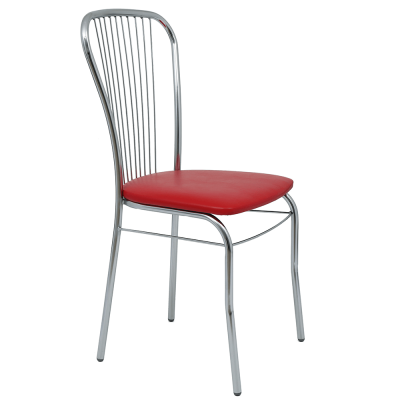 Scaun bucatarie tapitat rosu IP21900 Depozitul de scaune Arco, tapiterie piele ecologica, cadru metal argintiu, max. 110 kg, 46 x 48 x 93 cm