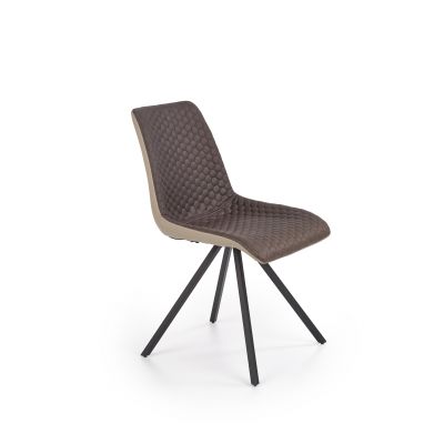 Scaun tapitat cu stofa si piele ecologica, cu picioare metalice Kai-394 Maro / Bej / Negru, l47xA60xH84 cm