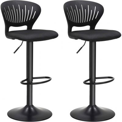Set 2 scaune de bar, Vasagle, 40 x 42 x 85-107 cm, inaltime reglabila, rotire 360°, otel/mesh, negru
