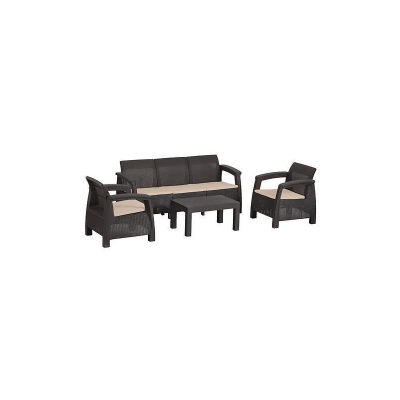 Set mobilier pentru gradina MCT Garden 2253, compus din 1 masa, 2 fotolii, 1 canapea, ratan sintetic, maro