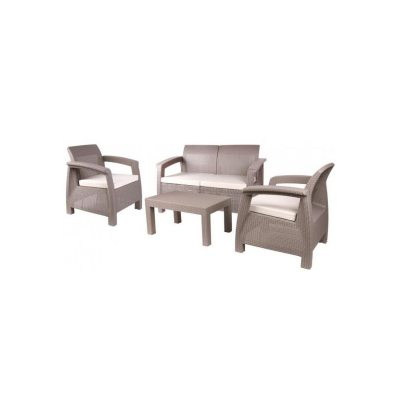 Set mobilier pentru gradina MCT Garden 25321, compus din 1 masa, 2 scaune, 1 canapea, Ratan Sintetic, Cappuccino