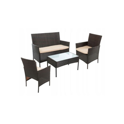 Set mobilier pentru gradina MCT Garden 3612, compus din 1 masa, 2 fotolii, 1 canapea, Maro